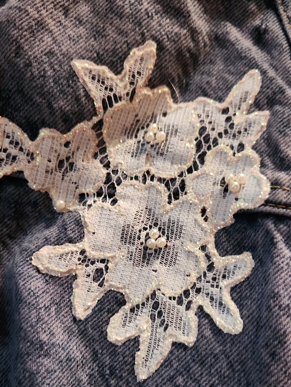 VTG Reworked Lee Denim Jacket // Cropped Lace Coquette Boho (Best - Picture 9 of 10